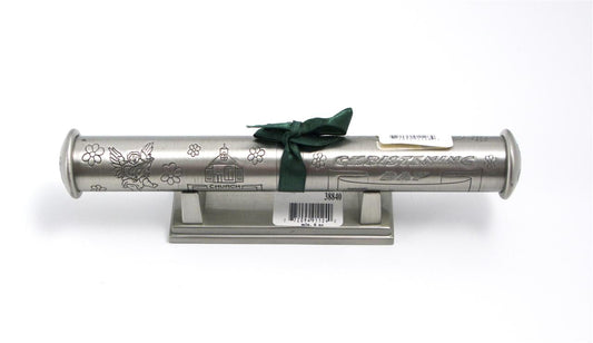 Pewter Christening Certificate Tube shown on stand that is sold separately