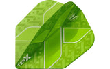 Target TEN-X Flights green dart flight with white patterns and the text 'TEN-X' on it.