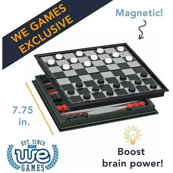 Magnetic 3N1 Chess Checker Backgammon travel set with reversible magnetized board and pieces for on-the-go play
