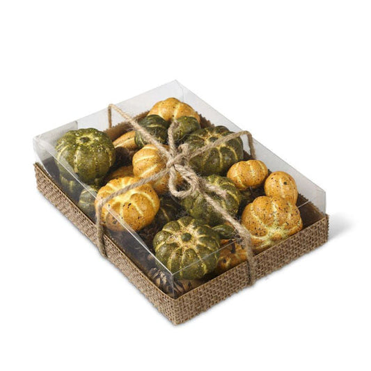 Green & Yellow Pumpkins w/mini Pinecones