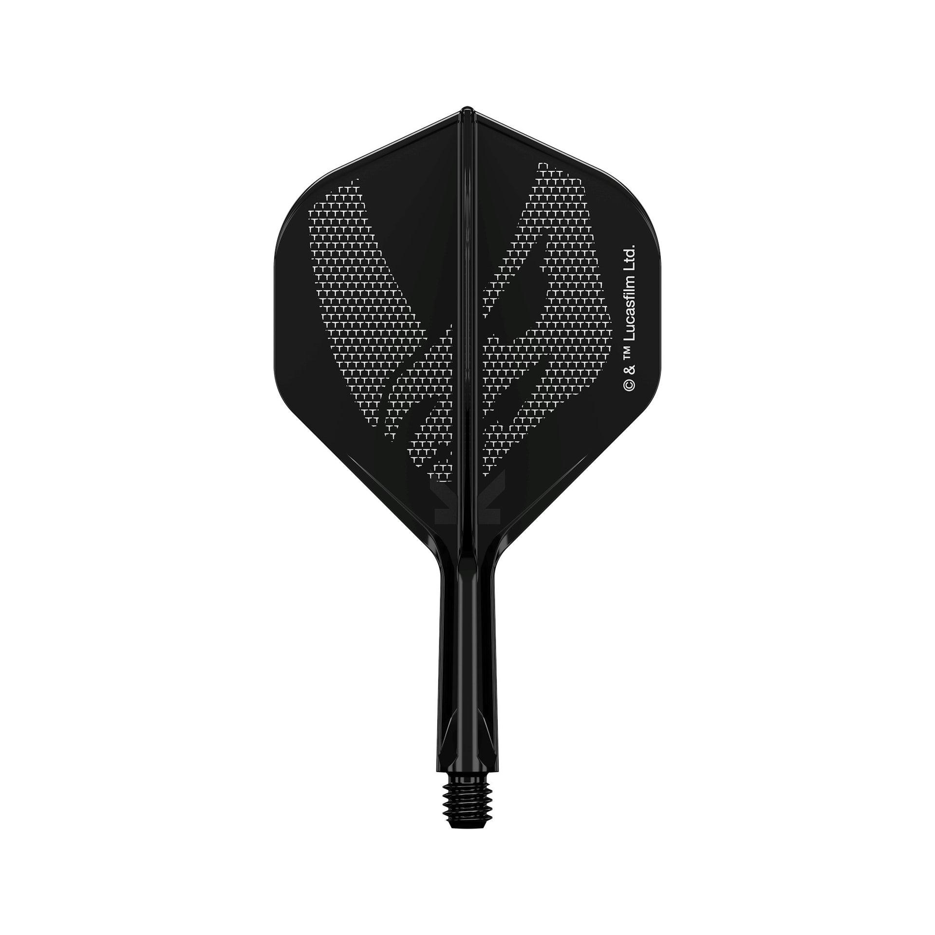 Black dart flight with geometric design on a white background