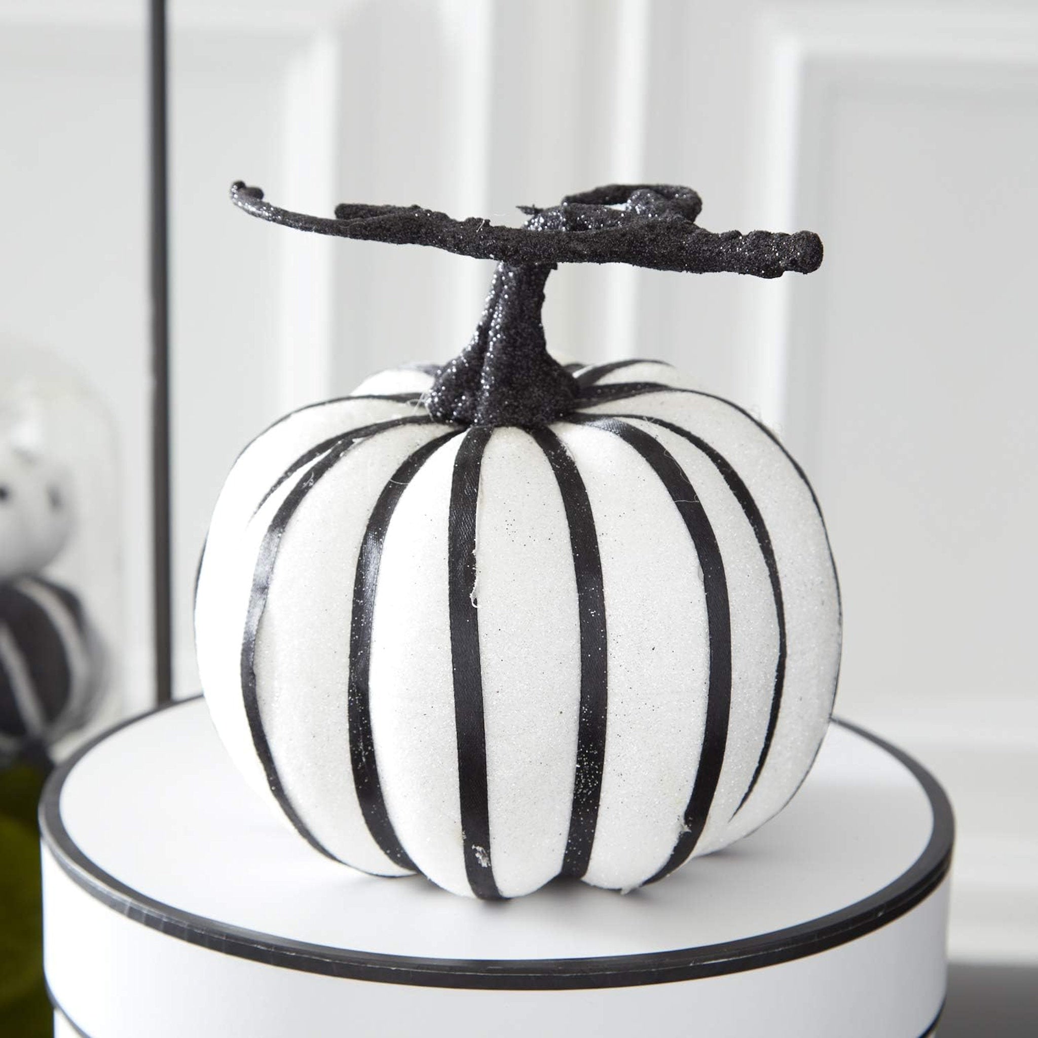 Black & White Glitter Striped Pumpkins (Set of 2) 41064A room close up