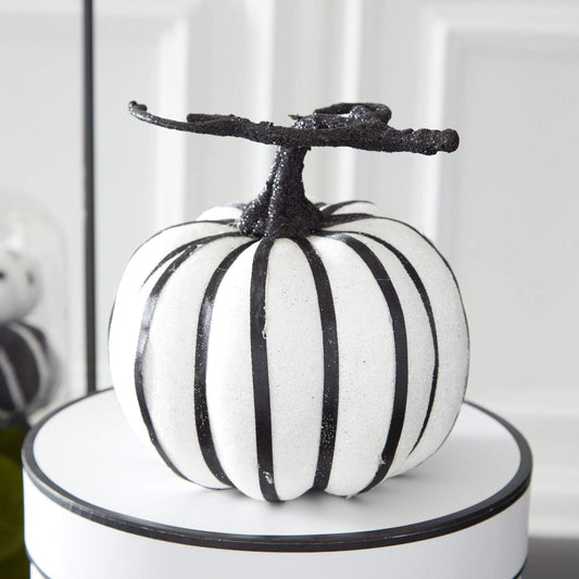 Black & White Glitter Striped Pumpkins (Set of 2) 41064A room close up