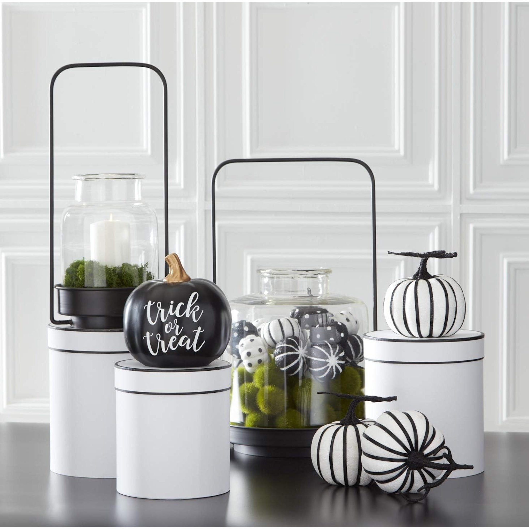 Black & White Glitter Striped Pumpkins (Set of 2) 41064A room close up
