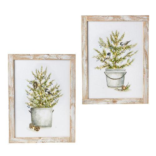 Potted Tree w/Birds Wooden Lighted Artwork (Set of 2)