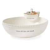 Ceramic Chip Off the Old Block stacked chip and dip set with debossed sentiment and silver-plate spoon
