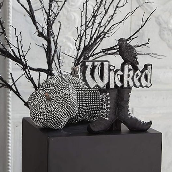Black Resin Wicked Witch Boots Tabletop room setting 41978B
