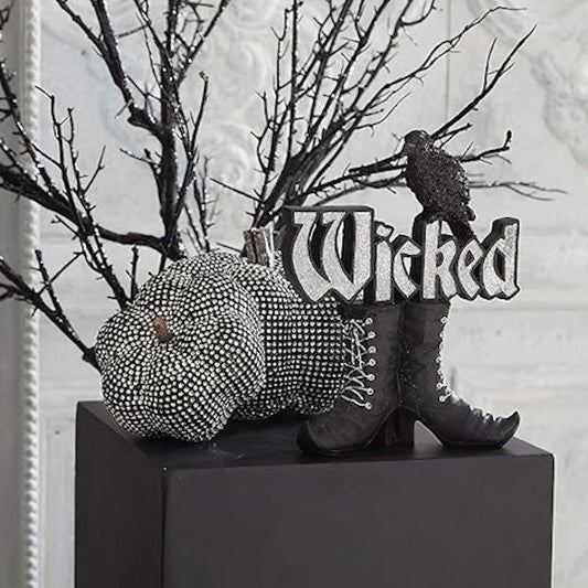 Black Resin Wicked Witch Boots Tabletop room setting 41978B