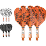 Professional Player INK dart flight and shaft kit with tattoo-inspired designs in orange, black, and white colors