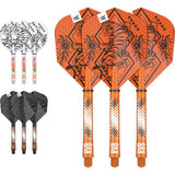 Professional Player INK tattoo-themed dart flights and shafts set in black, white, and orange designs with durable No.6 flights and Pro Grip shafts.