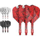 Professional Player INK Flight and Shaft Kit with tattoo-themed designs in three colorways including red, white, and black flights and shafts sets