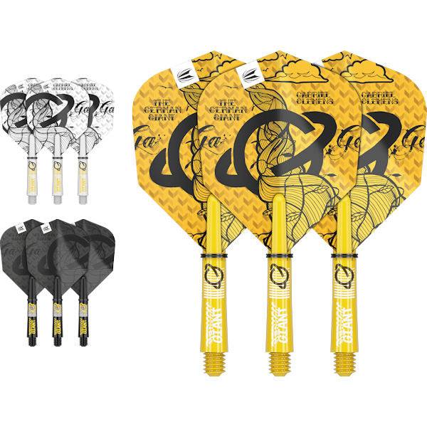 Professional Player INK dart flight and shaft kit with tattoo-themed design in three colorways and 3 sets of No.6 flights and Pro Grip shafts for durability and style