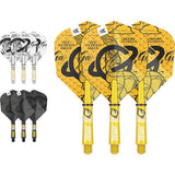 Professional Player INK dart flight and shaft kit with tattoo-themed design in three colorways and 3 sets of No.6 flights and Pro Grip shafts for durability and style