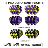 Luke Littler Accessories Kit with 18 Pro Ultra Dart Flights in multiple designs and 100 micron thickness