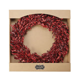 Preserved Myrtle Wreath Red Leaves shown in box