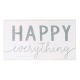 Happy Wood & Tin white-washed wooden wall plaque with corrugated galvanized tin letters and "everything" printed text