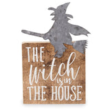Halloween Distressed Wood & Tin Signs the witch is in the house