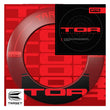 Target brand surround 'TOR' product packaging and product display. The image features a large circular board in red and black, a black instruction card, and the Target logo in the bottom-left corner, all set against a red patterned background.