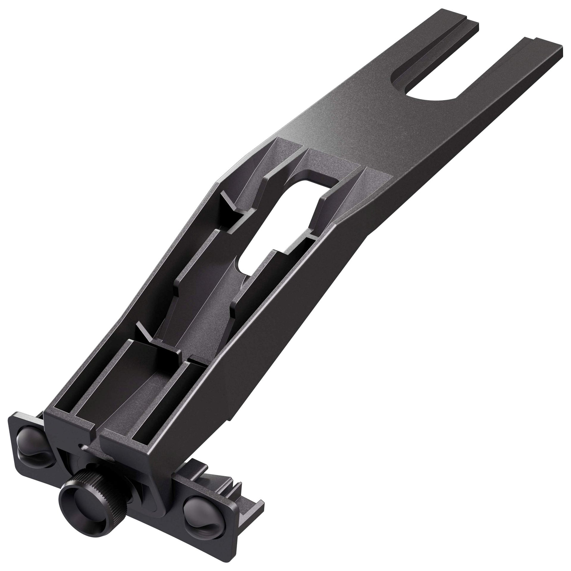 Black metal bracket on a white background