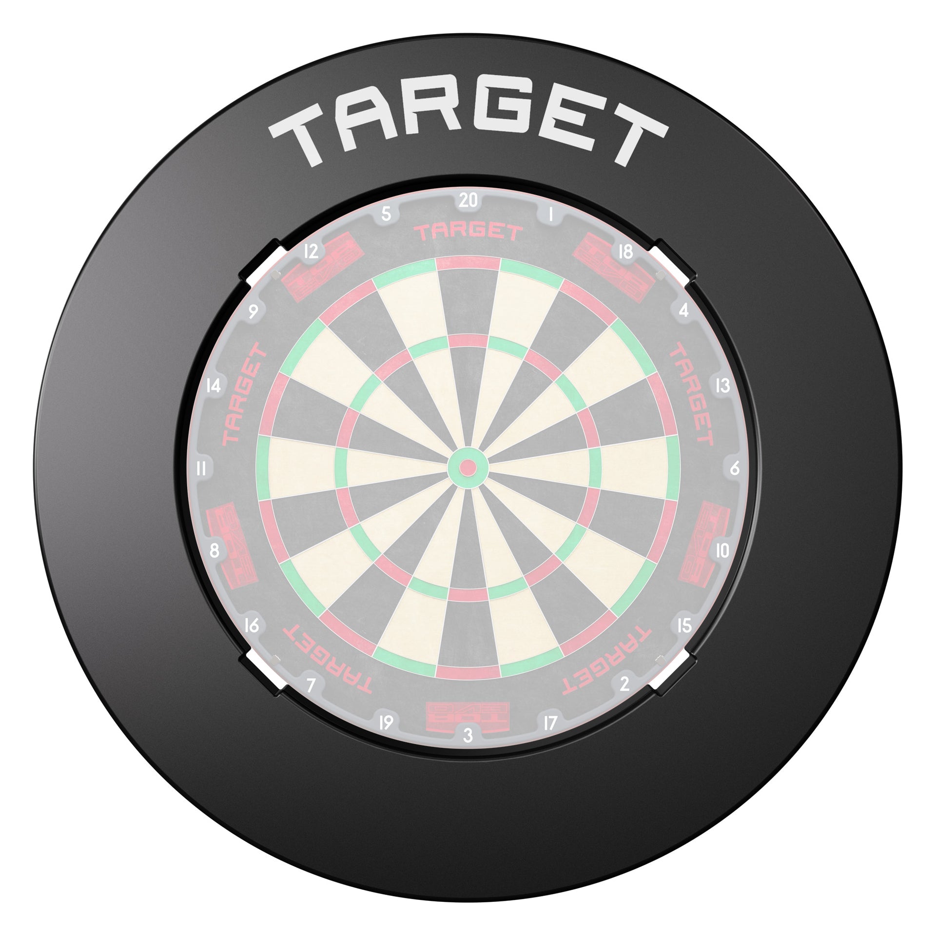Target Black Notched Surround showing the surround from the front to see the notches and dartboard