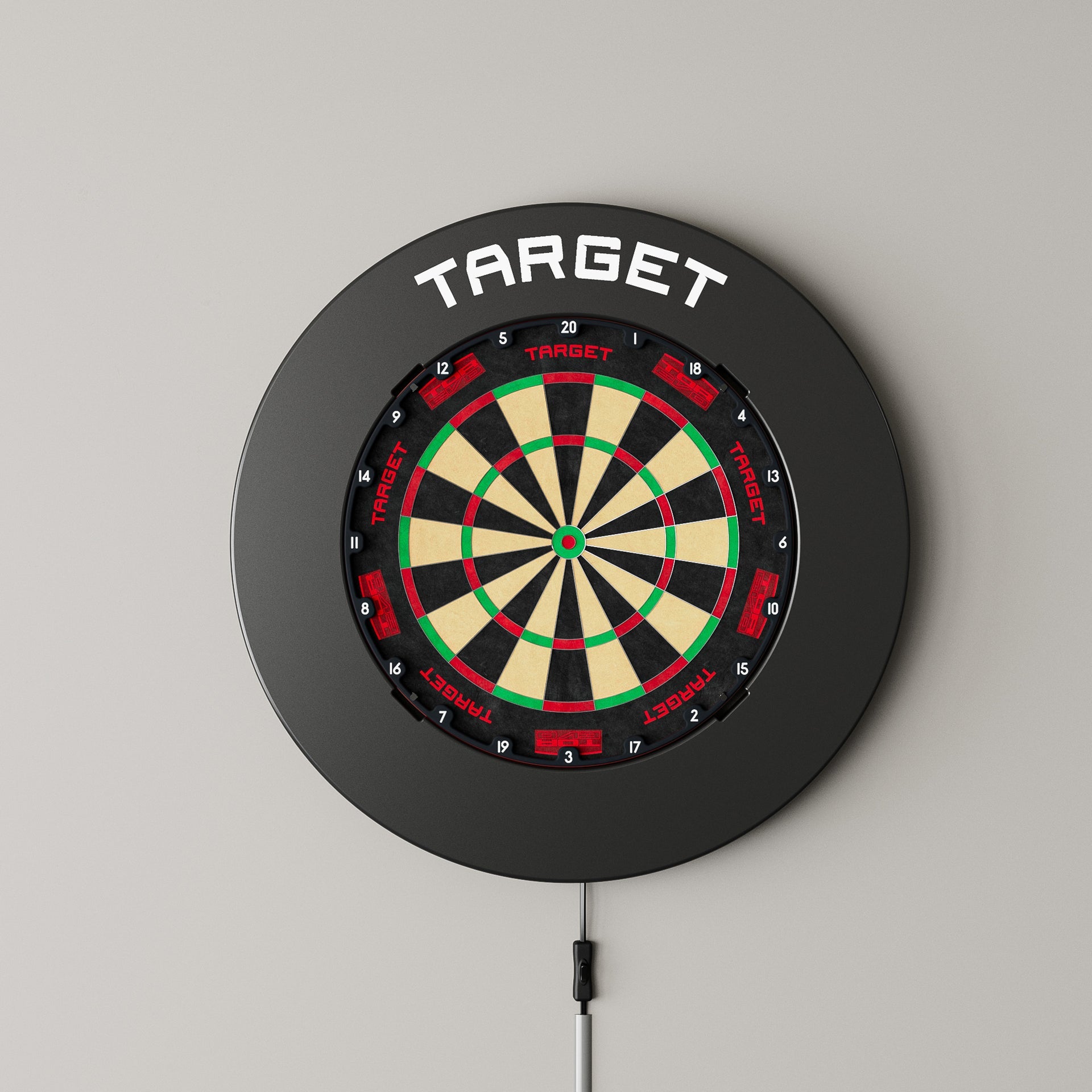 Target Black Notched Surround showing on the wall with a dartboard