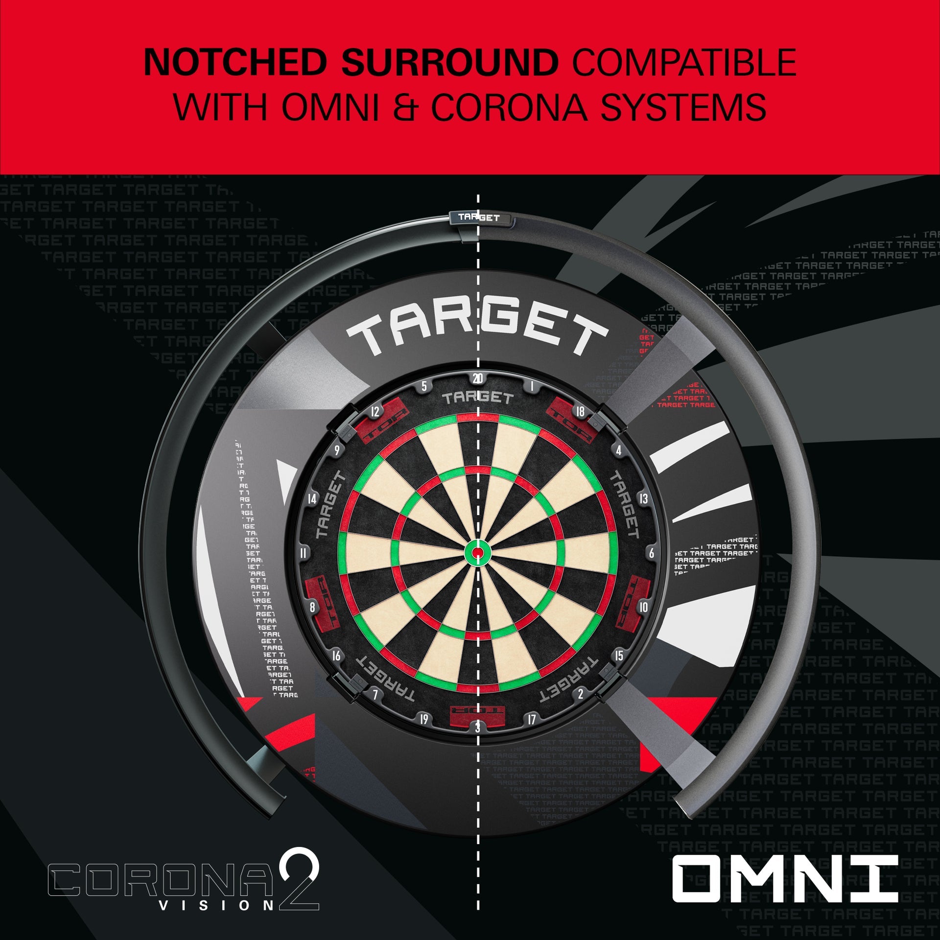 Target Black Patterned Notched Surround is compatible with the omni and corona systems