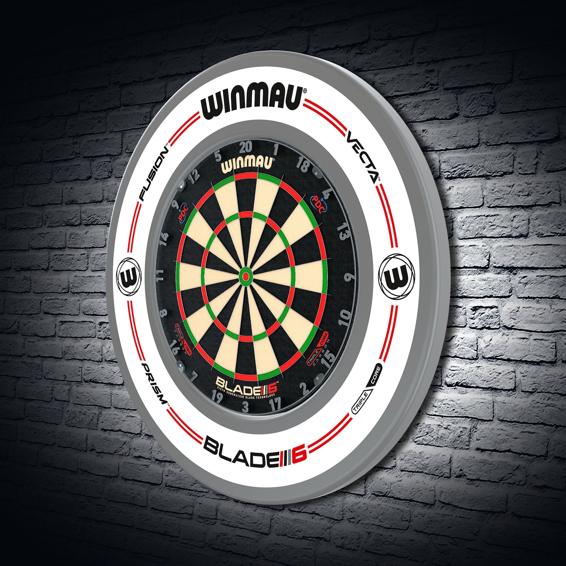 Winmau Pro-Line White Surround shown with the Triple Core Blade 6 board which is sold separately