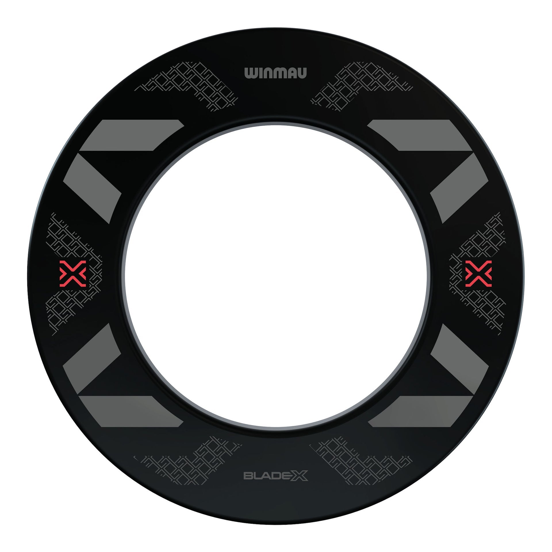 Winmau Blade X Black Surround 'WINMAU' branding on a white background