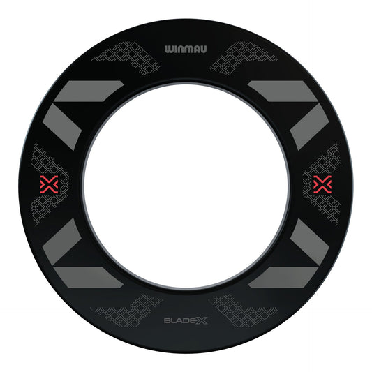 Winmau Blade X Black Surround 'WINMAU' branding on a white background