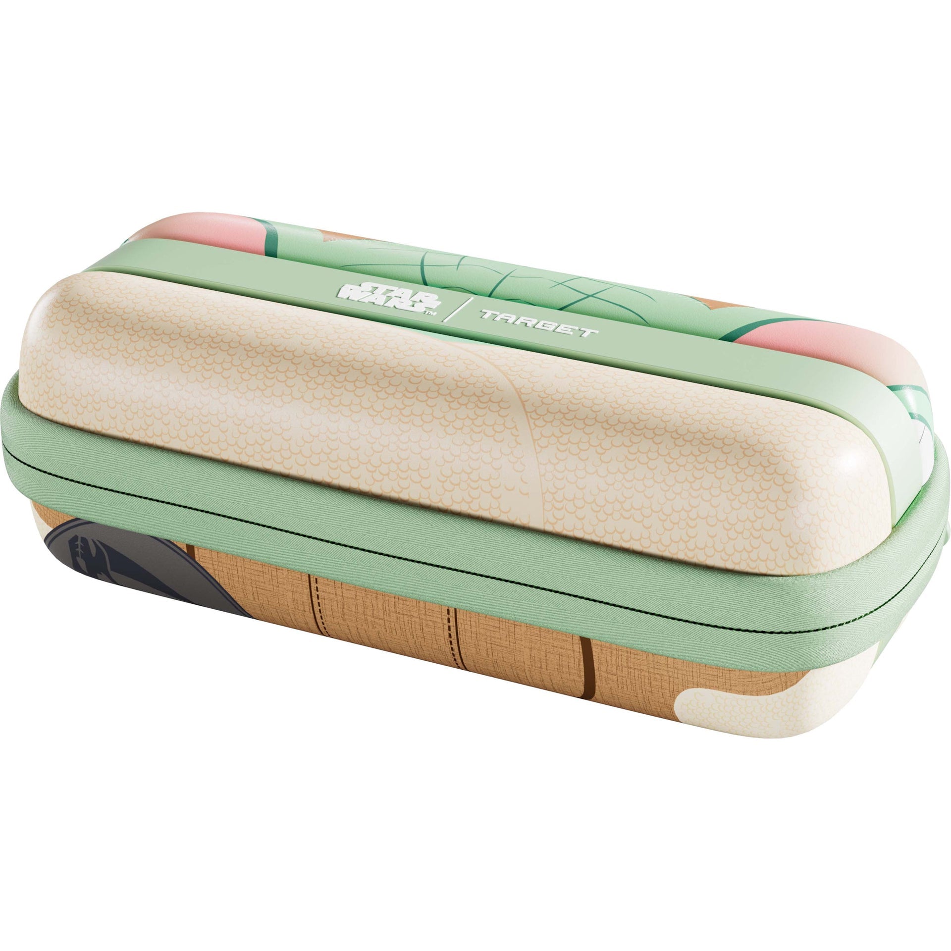 STAR WARS™ Grogu BOA Wallet Green and beige case with 'Star Wars' and 'Target' branding on a white background