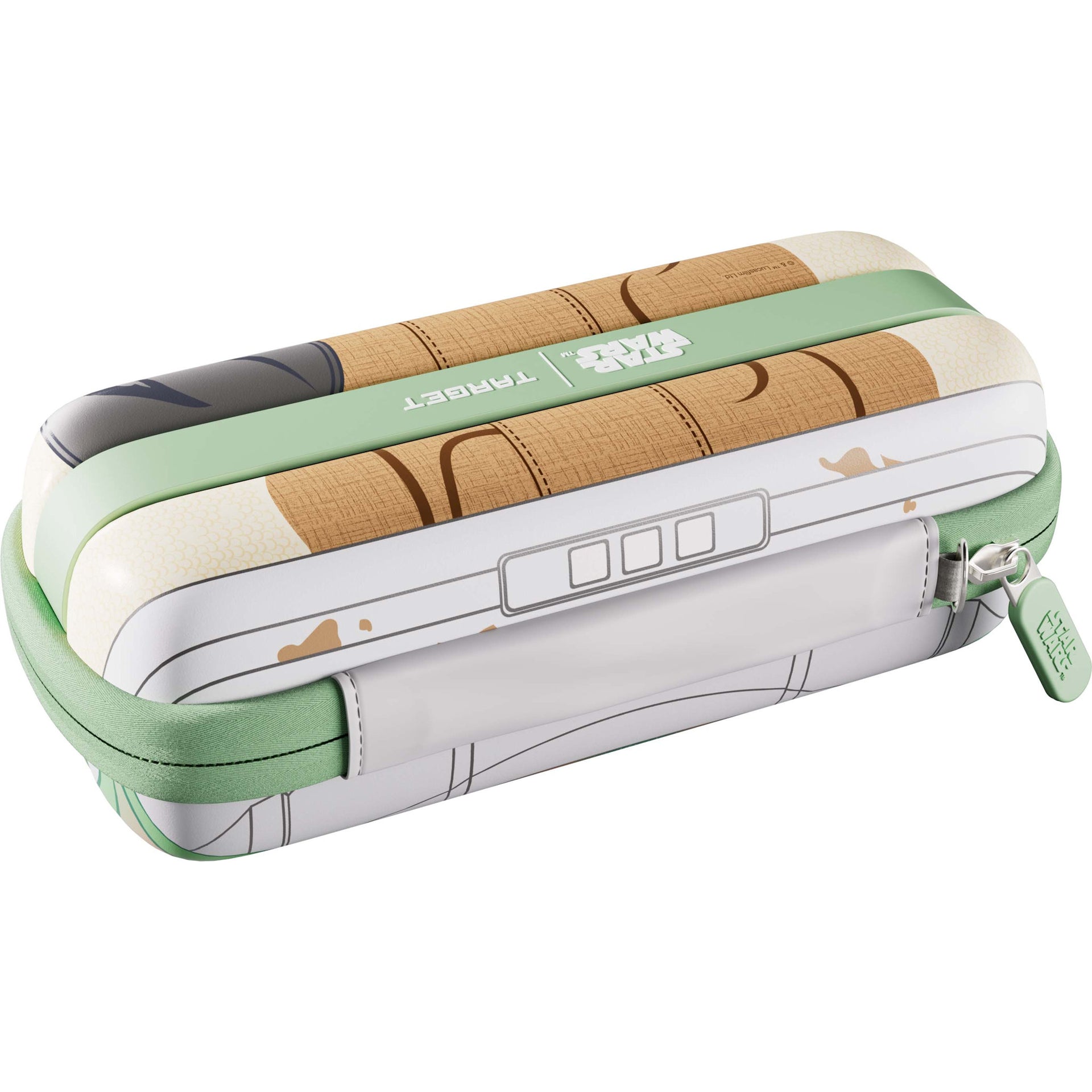 STAR WARS™ Grogu BOA Wallet Green and beige case with 'Star Wars' and 'Target' branding on a white background