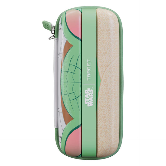 STAR WARS™ Grogu BOA Wallet Green and beige case with 'Star Wars' and 'Target' branding on a white background