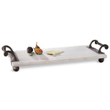 Twisted Handle Marble Board with cast iron twisted handles and ball feet for serving and chilling food