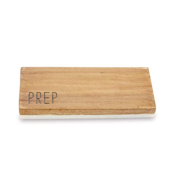 Prep & Serve Reversible Board with wooden "PREP" side and marble "SERVE" back panel, 6 by 11.75 inches