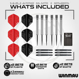 Winmau dart set with flights, darts, and shafts on a white background