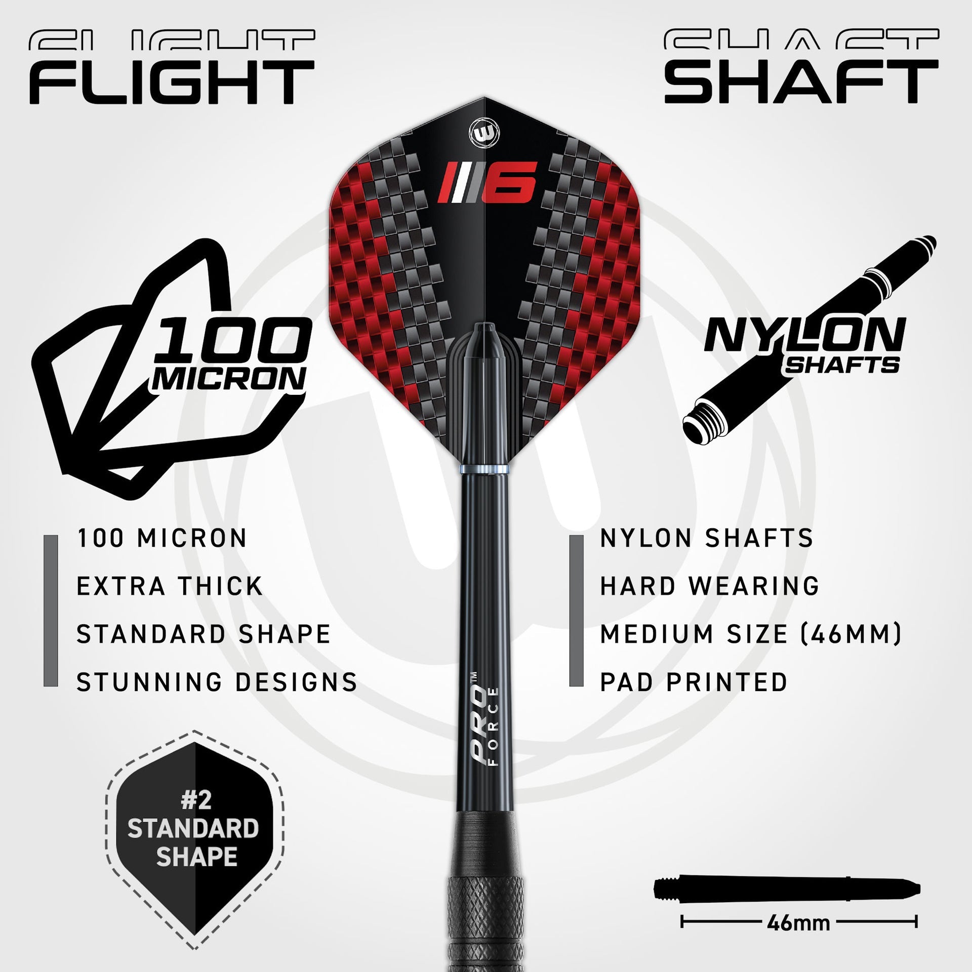 Dart with red and black design on a white background with text about dart components.