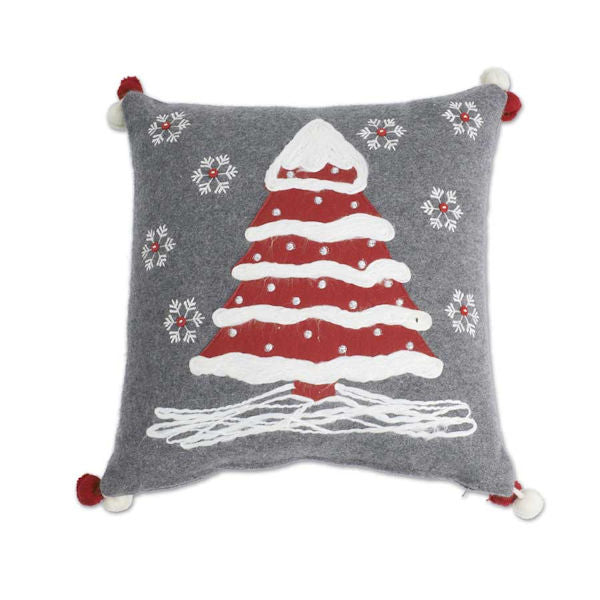 Grey Pillow with Christmas Tree