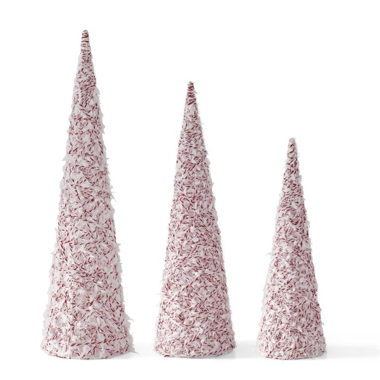 23.75" Glittered White & Red Twine Trees (Set of 3)