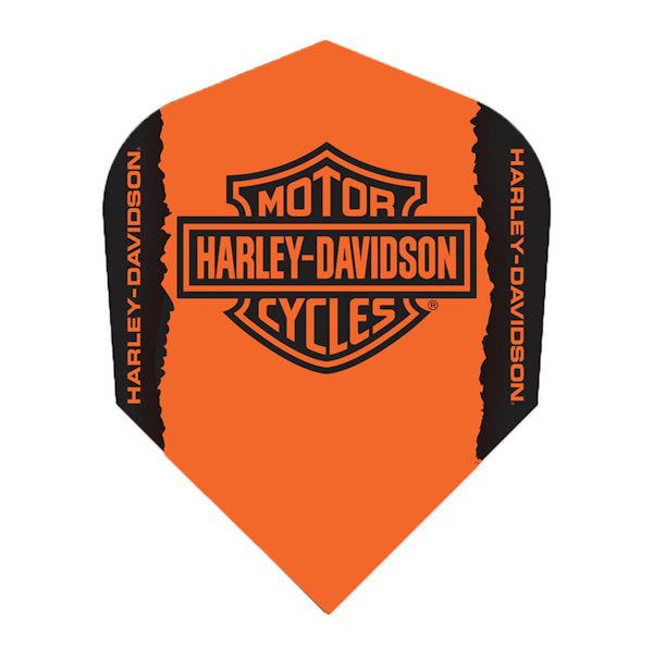 Orange Harley Davidson Flight with black Harley-Davidson logo and text for darts decoration