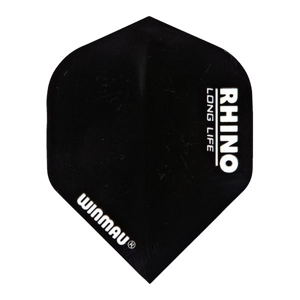Black Rhino Flights dart flight with white text, extra thick and durable design, 100 micron thickness, set of 3 flights