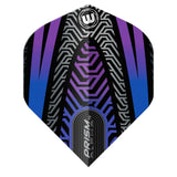 Prism Alpha Standard Flights dart flight with purple and blue geometric design and durable translucent material
