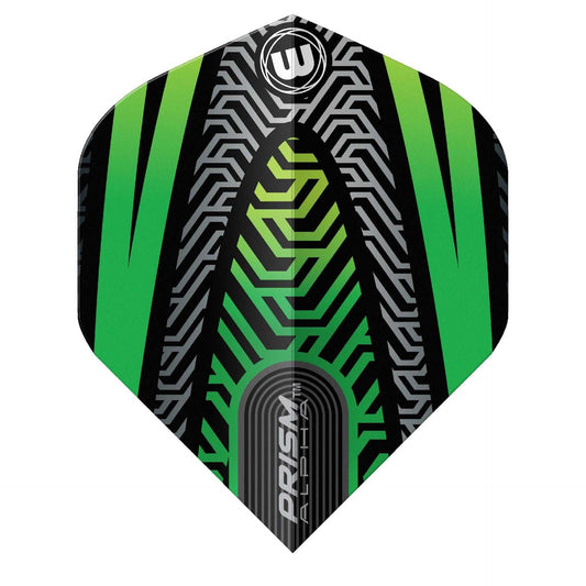 Prism Alpha Standard Flights ultra-durable translucent dart flight with green and black geometric design