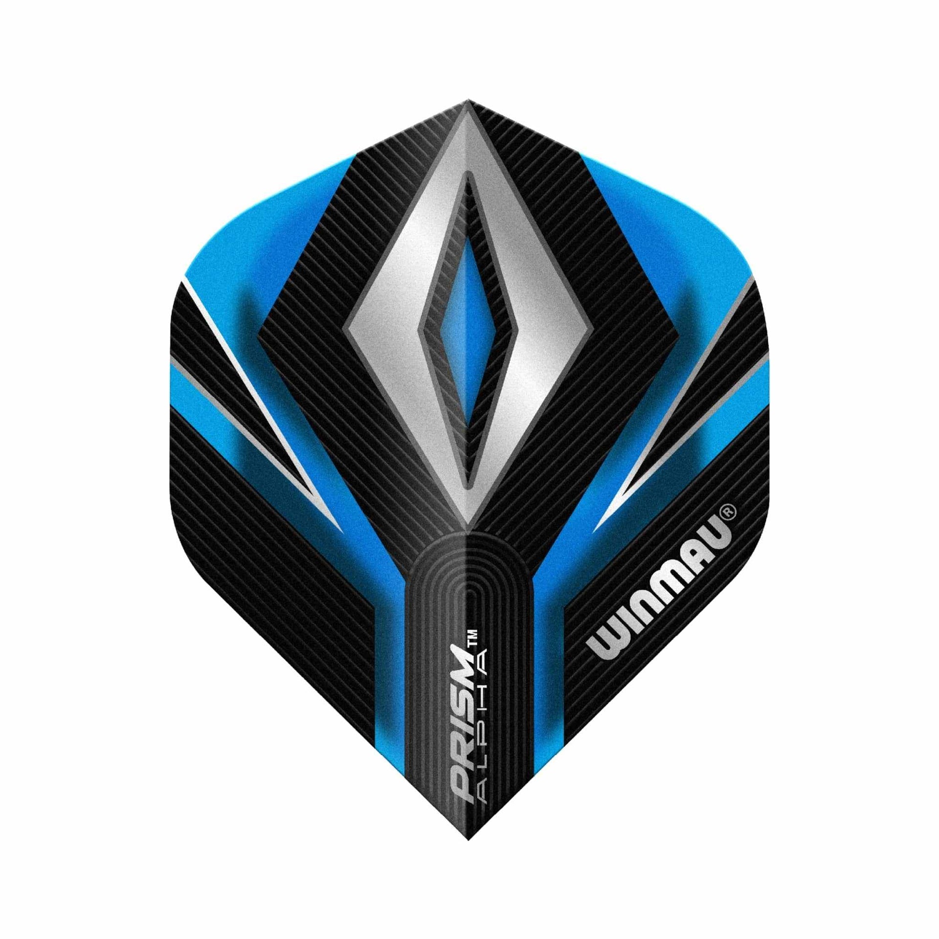 Blue and black Prism Alpha Standard Flights dart flight with translucent durable material and tactile grip surface