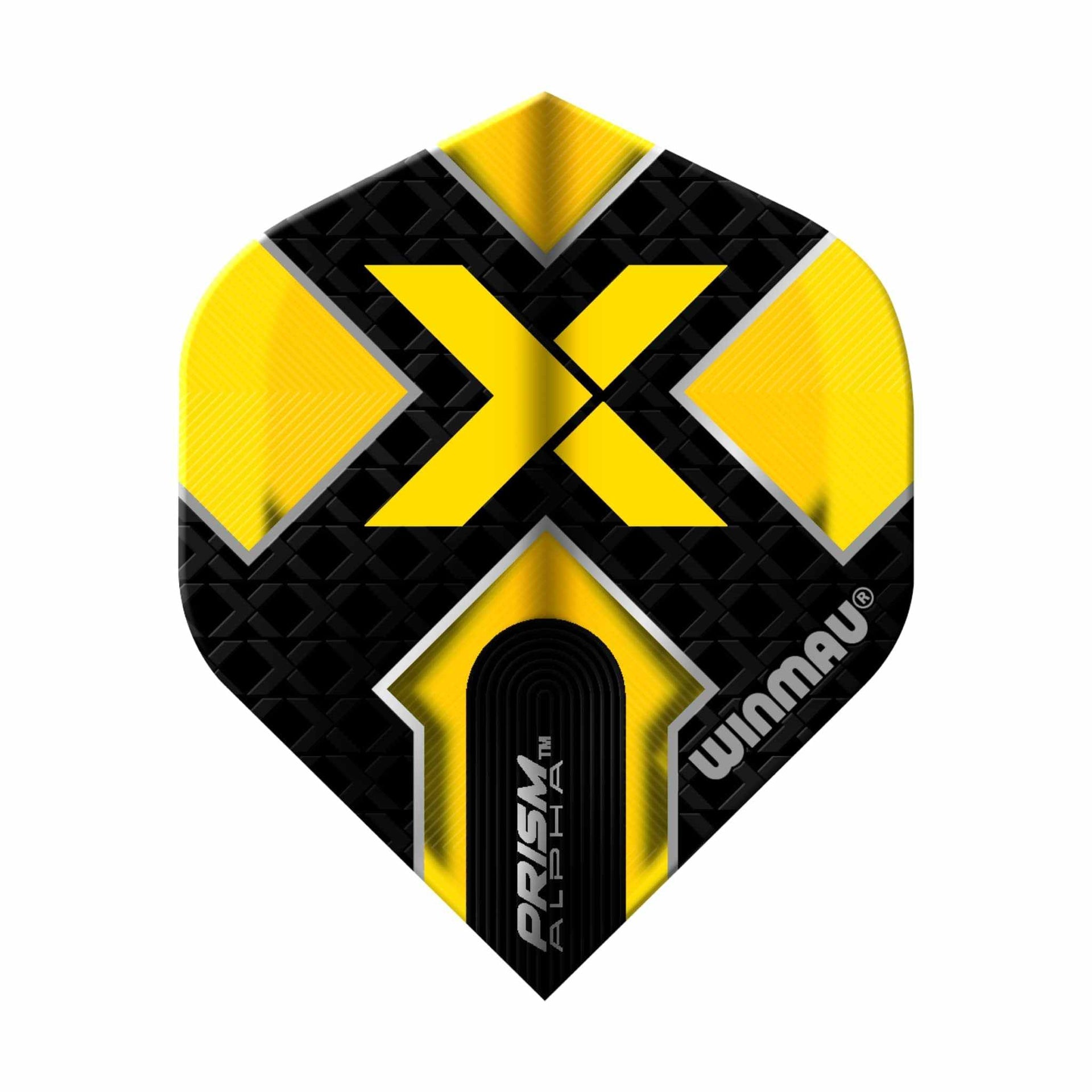 Prism Alpha Standard Flights black and yellow ultra-durable dart flights with tactile grip and translucent design