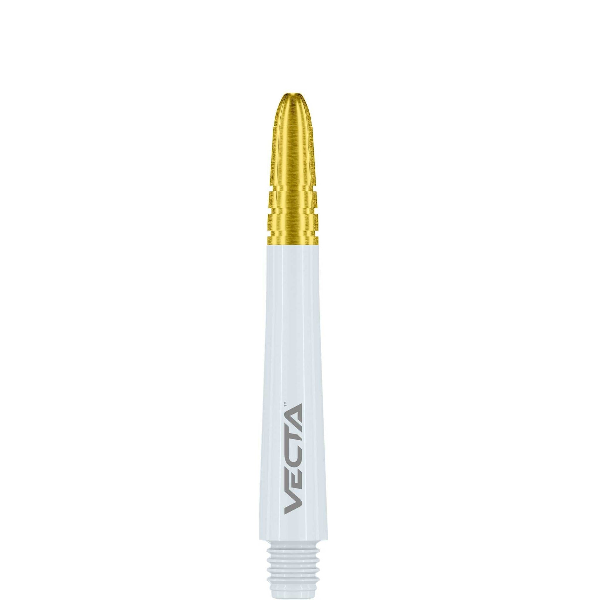 Vecta Nylon Shafts white nylon dart shaft with gold aluminum tip and VECTA branding