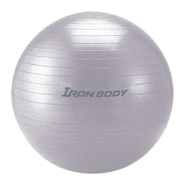 Silver Iron Body anti-burst fitness ball for yoga and exercise, available in 55cm and 65cm, includes pump