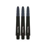Three black dart shafts with 'Vecta' branding on a white background