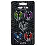 Pack of Winmau Prism Delta dart flights on a black packaging with geometric pattern