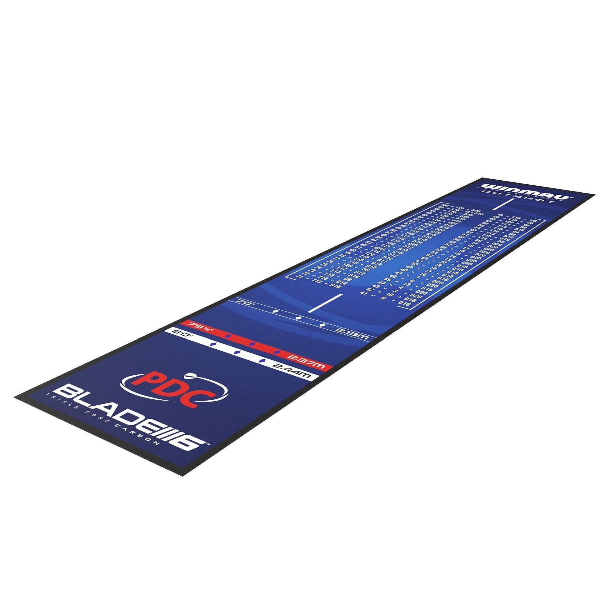 Winmau PDC Outshot soft dart mat with non-slip edging and official tournament oche measurements