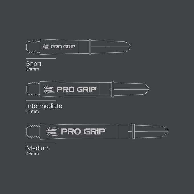 Pro Grip Icon Nylon Shafts in short, intermediate, and medium sizes for darts